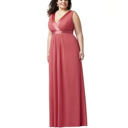 Plus Size Women S Party Dresses Coral Weding Guest Dresses V Neck