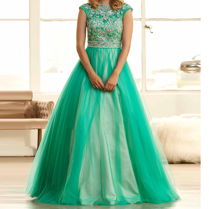 2016 Prom Dresses Long,Mint Green Prom Dresses,Tulle With Beads Ball
